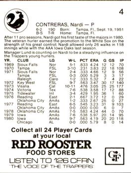 1981 Red Rooster Edmonton Trappers #4 Nardi Contreras Back