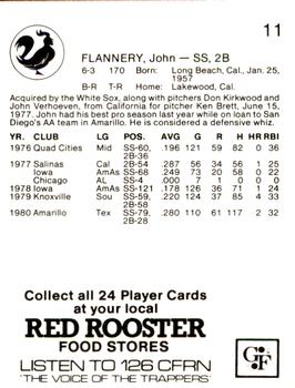 1981 Red Rooster Edmonton Trappers #11 John Flannery Back