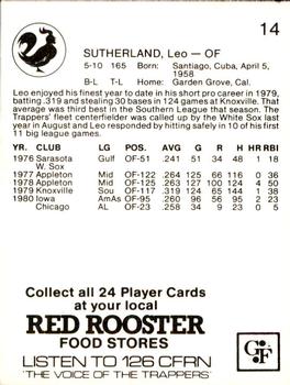 1981 Red Rooster Edmonton Trappers #14 Leo Sutherland Back