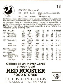 1981 Red Rooster Edmonton Trappers #18 Marv Foley Back