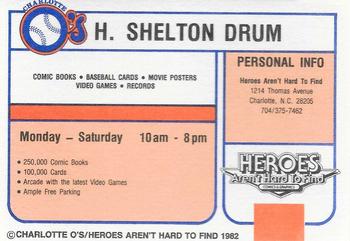 1982 Charlotte O's #NNO H. Shelton Drum Back