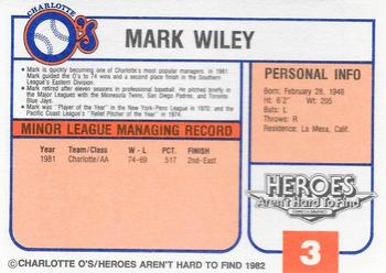 1982 Charlotte O's #NNO Mark Wiley Back