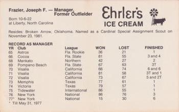 1982 Ehrler's Louisville Redbirds #NNO Joe Frazier Back
