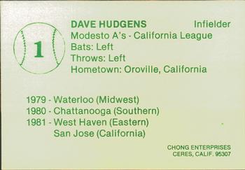 1982 Chong Modesto A's #1 Dave Hudgens Back