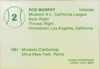 1982 Chong Modesto A's #2 Rod Murphy Back