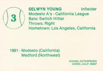 1982 Chong Modesto A's #3 Selwyn Young Back