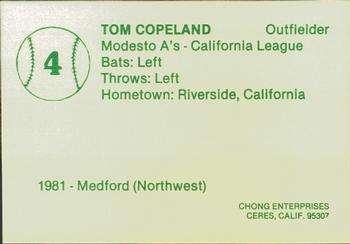 1982 Chong Modesto A's #4 Tom Copeland Back