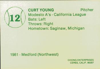 1982 Chong Modesto A's #12 Curt Young Back