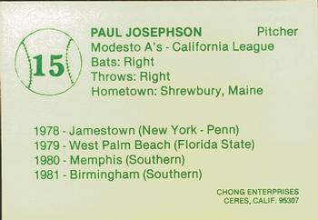 1982 Chong Modesto A's #15 Paul Josephson Back