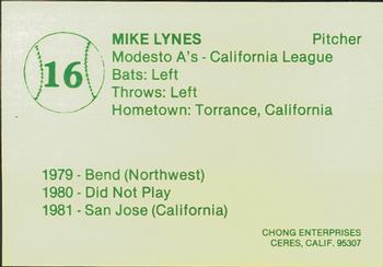 1982 Chong Modesto A's #16 Mike Lynes Back