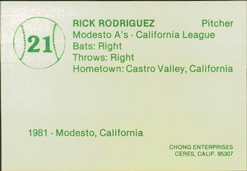 1982 Chong Modesto A's #21 Rick Rodriguez Back