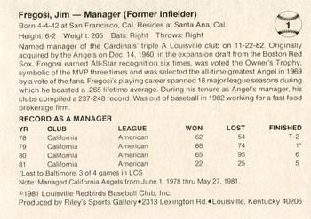 1983 Riley's Sports Gallery Louisville Redbirds #1 Jim Fregosi Back