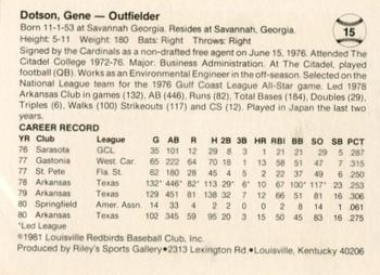 1983 Riley's Sports Gallery Louisville Redbirds #15 Gene Dotson Back