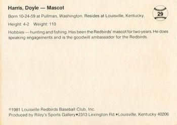 1983 Riley's Sports Gallery Louisville Redbirds #29 Doyle Harris Back