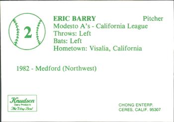 1983 Chong Modesto A's #2 Eric Barry Back