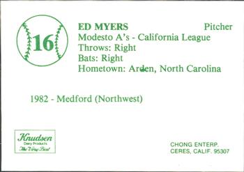 1983 Chong Modesto A's #16 Ed Myers Back