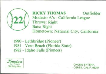 1983 Chong Modesto A's #22 Ricky Thomas Back