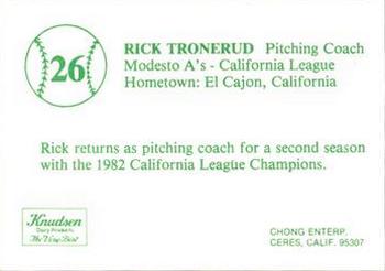 1983 Chong Modesto A's #26 Rick Tronerud Back