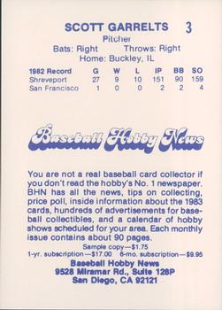 1983 Baseball Hobby News Phoenix Giants #3 Scott Garrelts Back