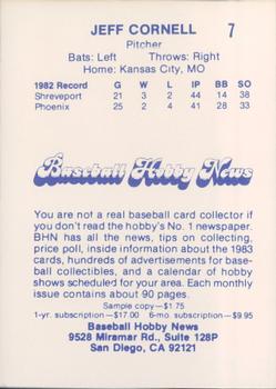 1983 Baseball Hobby News Phoenix Giants #7 Jeff Cornell Back