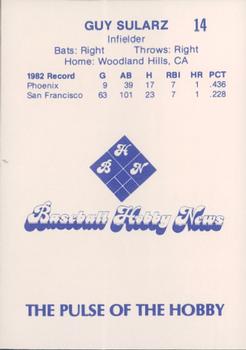 1983 Baseball Hobby News Phoenix Giants #14 Guy Sularz Back