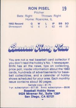 1983 Baseball Hobby News Phoenix Giants #19 Ron Pisel Back