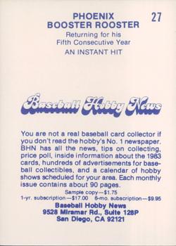 1983 Baseball Hobby News Phoenix Giants #27 Booster Rooster Back