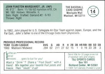 1984 Madison Muskies #14 John Marquardt Back