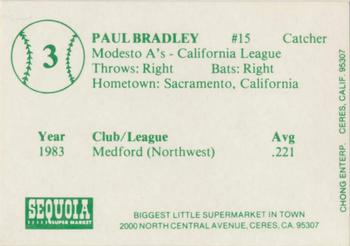 1984 Chong Modesto A's #3 Paul Bradley Back