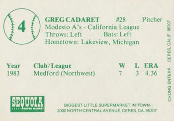 1984 Chong Modesto A's #4 Greg Cadaret Back