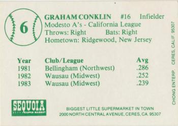 1984 Chong Modesto A's #6 Chip Conklin Back