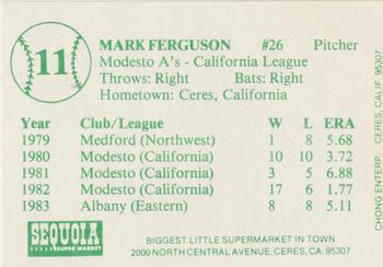 1984 Chong Modesto A's #11 Mark Ferguson Back