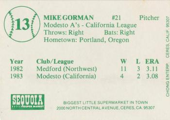 1984 Chong Modesto A's #13 Mike Gorman Back