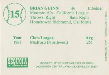 1984 Chong Modesto A's #15 Brian Guinn Back