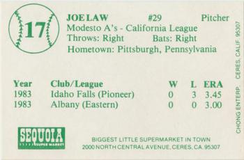 1984 Chong Modesto A's #17 Joe Law Back