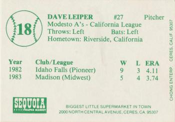 1984 Chong Modesto A's #18 Dave Leiper Back