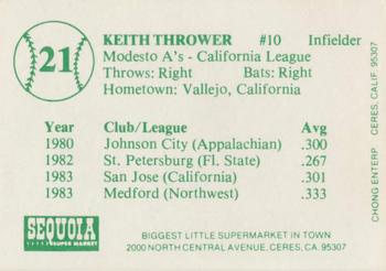 1984 Chong Modesto A's #21 Keith Thrower Back