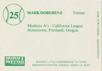 1984 Chong Modesto A's #25 Mark Doberenz Back