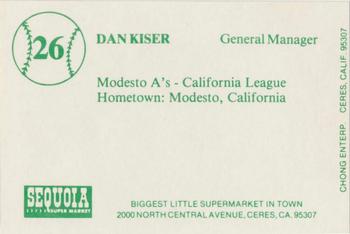 1984 Chong Modesto A's #26 Dan Kiser Back