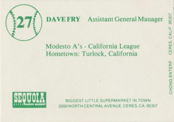 1984 Chong Modesto A's #27 Dave Fry Back