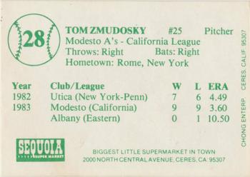 1984 Chong Modesto A's #28 Tom Zmudosky Back