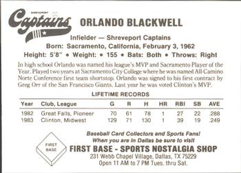 1984 First Base Shreveport Captains #NNO Orlando Blackwell Back