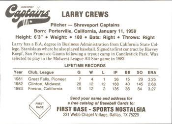 1984 First Base Shreveport Captains #NNO Larry Crews Back