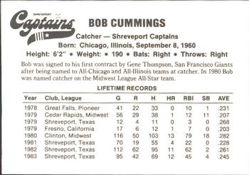 1984 First Base Shreveport Captains #NNO Bob Cummings Back