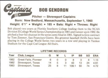 1984 First Base Shreveport Captains #NNO Bob Gendron Back