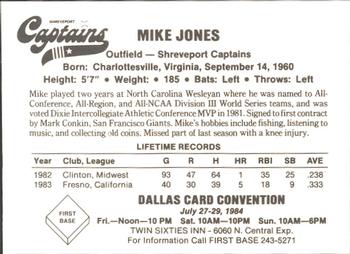 1984 First Base Shreveport Captains #NNO Mike Jones Back
