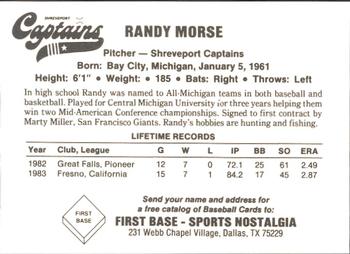 1984 First Base Shreveport Captains #NNO Randy Morse Back