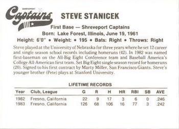 1984 First Base Shreveport Captains #NNO Steve Stanicek Back