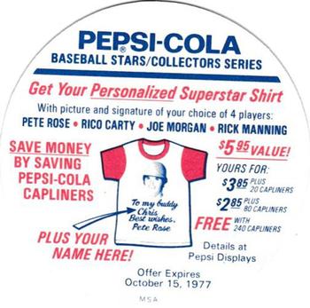 1977 Pepsi-Cola Collection Glove Discs #NNO Jim Palmer Back