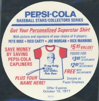 1977 Pepsi-Cola Collection Glove Discs #NNO Jeff Burroughs Back